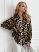 Leopard Collared Neck Long Sleeve Shirt OutfitFlow